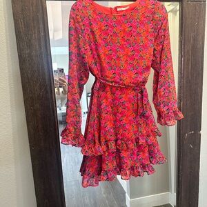 Francesca's Collections Pink Floral Ruffle Dress